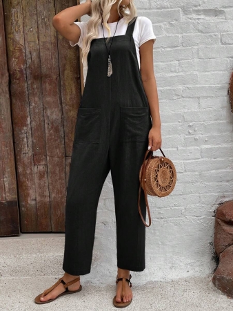 EMERY ROSE Women Minimalist Straight Leg Jumpsuit With Dual Pockets Women Overalls Korean Fashion - Image 4