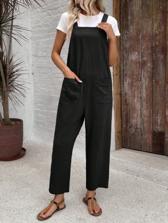 EMERY ROSE Women Minimalist Straight Leg Jumpsuit With Dual Pockets Women Overalls Korean Fashion - Image 6