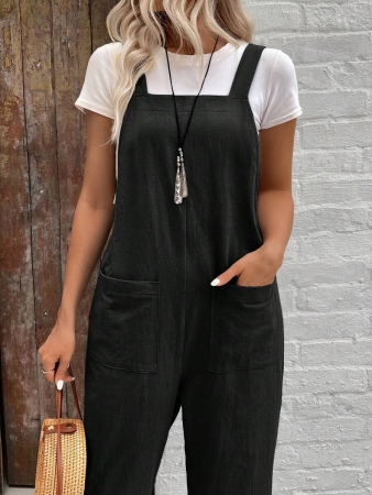 EMERY ROSE Women Minimalist Straight Leg Jumpsuit With Dual Pockets Women Overalls Korean Fashion - Image 8