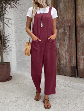 EMERY ROSE Women Minimalist Straight Leg Jumpsuit With Dual Pockets Women Overalls Korean Fashion - Image 9