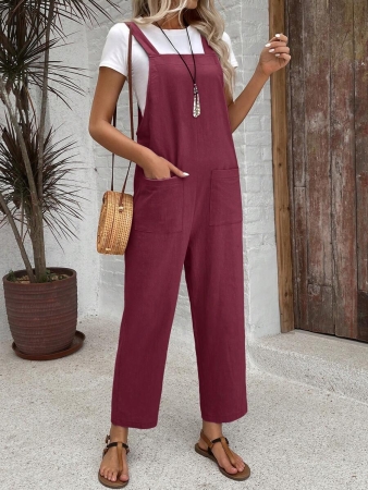 EMERY ROSE Women Minimalist Straight Leg Jumpsuit With Dual Pockets Women Overalls Korean Fashion - Image 12