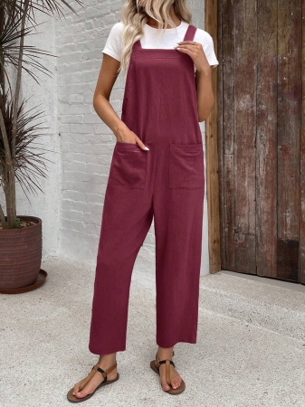 EMERY ROSE Women Minimalist Straight Leg Jumpsuit With Dual Pockets Women Overalls Korean Fashion - Image 13