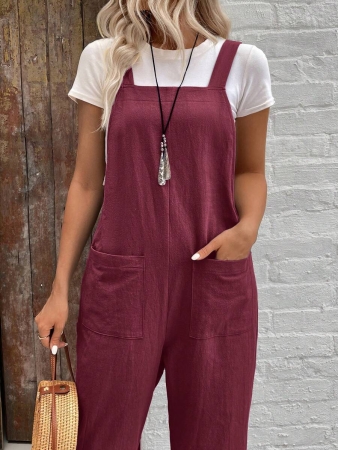 EMERY ROSE Women Minimalist Straight Leg Jumpsuit With Dual Pockets Women Overalls Korean Fashion - Image 14