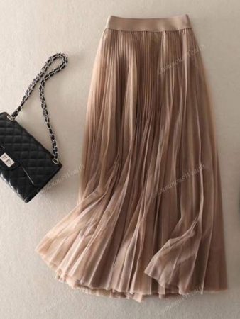 LuminousWealth Women's Elegant Pleated Mesh A-Line Skirt, Suitable For Casual Or Office Wear, Minimalist & Graceful | Polyester Mesh Skirt