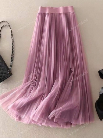 LuminousWealth Women's Elegant Pleated Mesh A-Line Skirt, Suitable For Casual Or Office Wear, Minimalist & Graceful | Polyester Mesh Skirt - Image 8