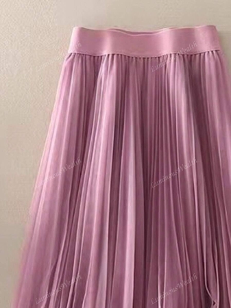LuminousWealth Women's Elegant Pleated Mesh A-Line Skirt, Suitable For Casual Or Office Wear, Minimalist & Graceful | Polyester Mesh Skirt - Image 11