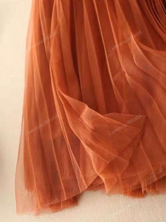 LuminousWealth Women's Elegant Pleated Mesh A-Line Skirt, Suitable For Casual Or Office Wear, Minimalist & Graceful | Polyester Mesh Skirt - Image 14