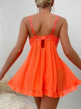 2pcs/Set Women's Sexy Lace Lingerie Babydoll Dress (Wire-Free, Triangular Panties) - Image 22