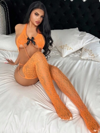 ChaseTheNight Y2K Style Orange Halter Lingerie Set With Sheer Mesh Fabric And Bold Hollow Out Details, Orange Lace Bow Lingerie Set, Going Out