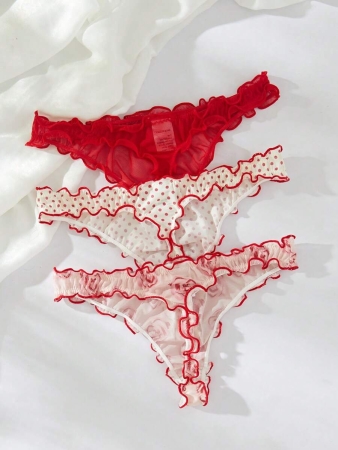 3packs Lettuce Trim Bow Front Sexy Thongs Lingerie Bow Tie - Image 8