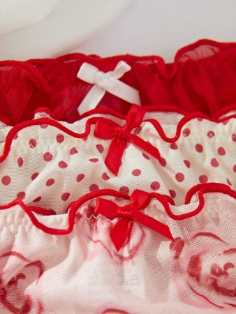 3packs Lettuce Trim Bow Front Sexy Thongs Lingerie Bow Tie - Image 10