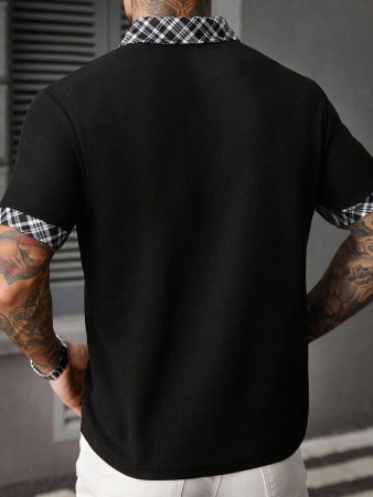 Manfinity CasualCool Men's Casual Vacation Style, Featuring An INS-Inspired Geometric Diamond-Textured Jacquard Knit Short-Sleeve Khaki Polo Shirt With A V-Neck Design. Perfect For Music Festivals, Hawaii Beach Getaways, And Everyday Outfits, Making It A Stylish Gift For Your Boyfriend Or Husband. It Embodies A French-Inspired Elegance And Romance. Men's Knitted Textured Jacquard Polo Shirt, Minimalist & Fashionable, Suitable For Summer , Polo Shirt For Men , Polos For Men - Image 15