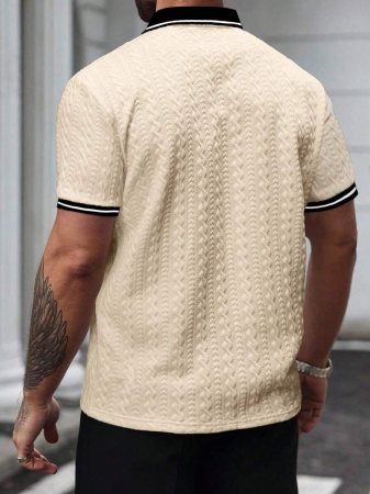 Manfinity CasualCool Men's Casual Vacation Style, Featuring An INS-Inspired Geometric Diamond-Textured Jacquard Knit Short-Sleeve Khaki Polo Shirt With A V-Neck Design. Perfect For Music Festivals, Hawaii Beach Getaways, And Everyday Outfits, Making It A Stylish Gift For Your Boyfriend Or Husband. It Embodies A French-Inspired Elegance And Romance. Men's Knitted Textured Jacquard Polo Shirt, Minimalist & Fashionable, Suitable For Summer , Polo Shirt For Men , Polos For Men - Image 67