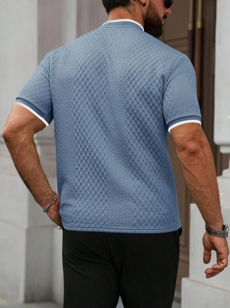 Manfinity CasualCool Men's Casual Vacation Style, Featuring An INS-Inspired Geometric Diamond-Textured Jacquard Knit Short-Sleeve Khaki Polo Shirt With A V-Neck Design. Perfect For Music Festivals, Hawaii Beach Getaways, And Everyday Outfits, Making It A Stylish Gift For Your Boyfriend Or Husband. It Embodies A French-Inspired Elegance And Romance. Men's Knitted Textured Jacquard Polo Shirt, Minimalist & Fashionable, Suitable For Summer , Polo Shirt For Men , Polos For Men - Image 88