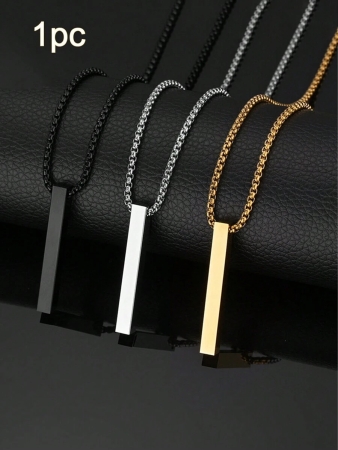 1pc Fashion Long Pillar Shaped Pendant Necklace - Simple And Stylish Sleek Surface Design - Fashionable For Unisex Christmas New Year Valentine's Day Holiday Gift - Image 2