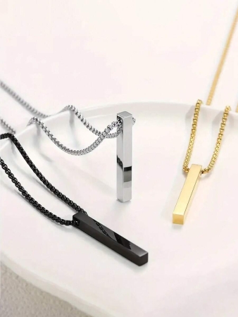 1pc Fashion Long Pillar Shaped Pendant Necklace - Simple And Stylish Sleek Surface Design - Fashionable For Unisex Christmas New Year Valentine's Day Holiday Gift - Image 3