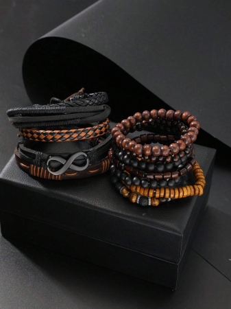 4-12pcs Casual Vintage Leather Adjustable Bracelet Set, Suitable For Men's Daily Wear, Birthday, Party, Date, Gift - Image 10