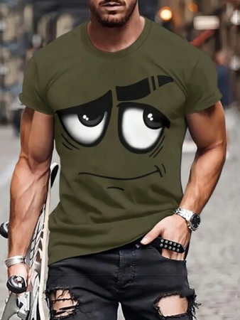 Men's 3D Graphic T-Shirt, Casual Polyester Crew Neck Tee, Machine Washable