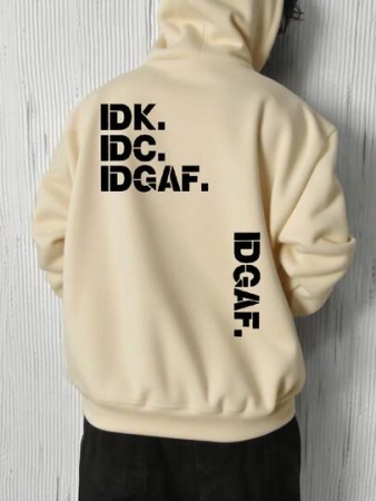 Men's Casual Street Style Hoodie, Apricot Color With Slogan Design, Autumn/Winter