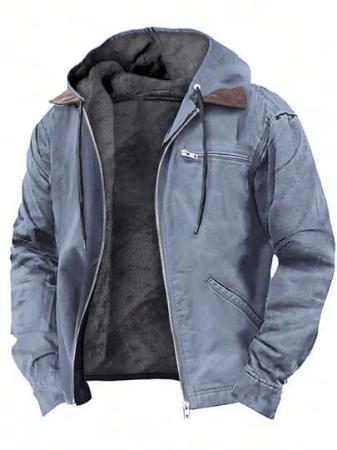 Men's Retro Loose Fit Hooded Zip-Up Jacket - 95% Polyester 5% Cotton Blend, Lightweight 350gsm, Front Pockets, Solid Color Casual Outerwear For Spring & Autumn