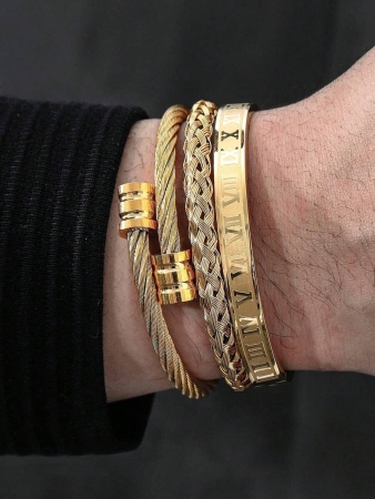 3pcs/Set Fashionable Creative Stainless Steel Woven Roman Numeral Bracelet For Men, Suitable For Daily Wear, Party, Gift For Boyfriend - Image 6