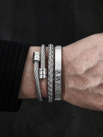 3pcs/Set Fashionable Creative Stainless Steel Woven Roman Numeral Bracelet For Men, Suitable For Daily Wear, Party, Gift For Boyfriend - Image 8
