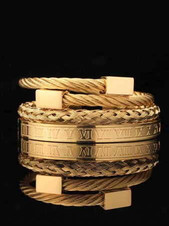 3pcs/Set Fashionable Creative Stainless Steel Woven Roman Numeral Bracelet For Men, Suitable For Daily Wear, Party, Gift For Boyfriend - Image 11