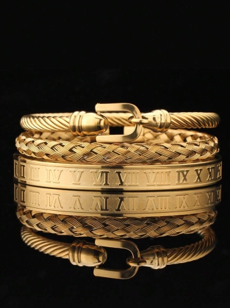 3pcs/Set Fashionable Creative Stainless Steel Woven Roman Numeral Bracelet For Men, Suitable For Daily Wear, Party, Gift For Boyfriend - Image 12