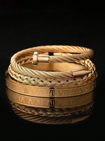 3pcs/Set Fashionable Creative Stainless Steel Woven Roman Numeral Bracelet For Men, Suitable For Daily Wear, Party, Gift For Boyfriend - Image 13