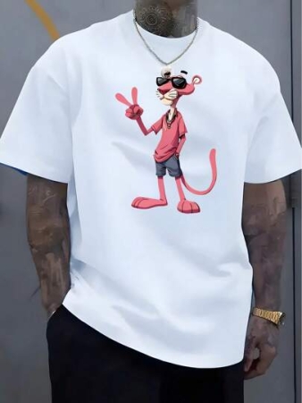 Men's Cotton Casual T-Shirt, Pink Panther Print