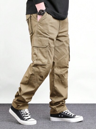 Manfinity Homme Men Solid Color Cargo Pants For Outdoor Camping, Fall