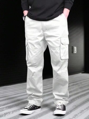 Manfinity Homme Men Solid Color Cargo Pants For Outdoor Camping, Fall - Image 56