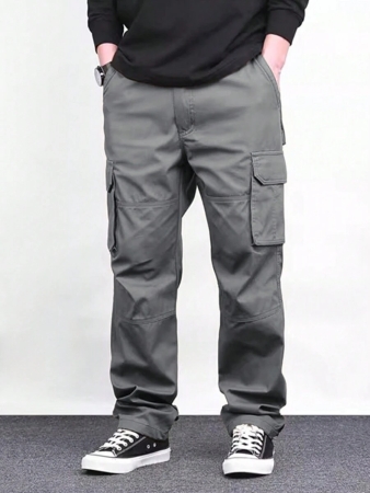 Manfinity Homme Men Solid Color Cargo Pants For Outdoor Camping, Fall - Image 72