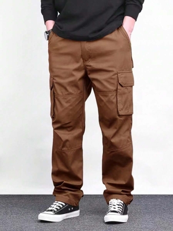Manfinity Homme Men Solid Color Cargo Pants For Outdoor Camping, Fall - Image 88