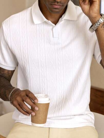 Manfinity Homme Men Basic Textured Design Solid Color Short Sleeve Collar Polo Shirt, For Husband, For Going Out, Old Money Style