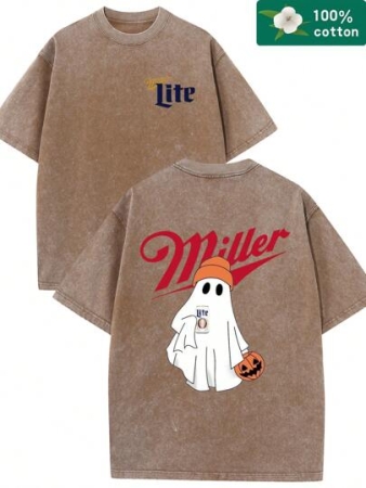 Millerite Ghost Cute Pumpkin Halloween Double-Sided T-Shirt, Millerite Men And Women T-Shirt, Halloween Pumpkin T-Shirt, Boutique 230g Washed Batik Retro Thick Cotton T-Shirt, Couple Fashion Casual Exquisite Cotton T-Shirt