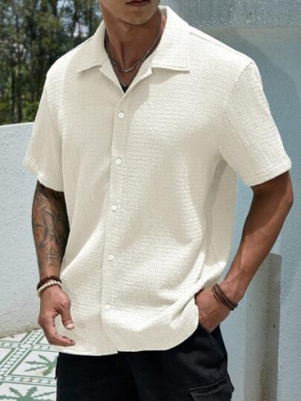 Manfinity Homme Loose Fit Men's Solid Color Button-Up Short Sleeve Casual Shirt