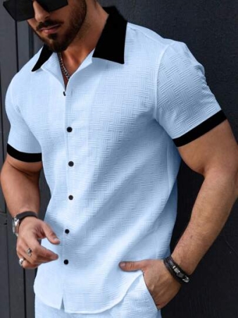 Manfinity Homme Men's Simple Casual Colorblock Short Sleeve Shirt