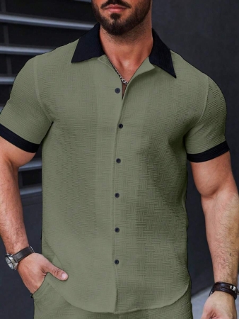 Manfinity Homme Men's Simple Casual Colorblock Short Sleeve Shirt - Image 7
