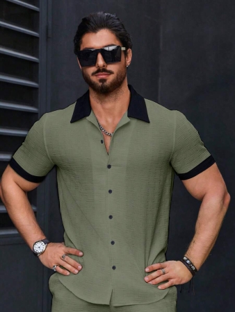 Manfinity Homme Men's Simple Casual Colorblock Short Sleeve Shirt - Image 8