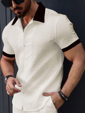 Manfinity Homme Men's Simple Casual Colorblock Short Sleeve Shirt - Image 9