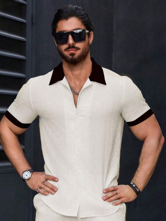 Manfinity Homme Men's Simple Casual Colorblock Short Sleeve Shirt - Image 11