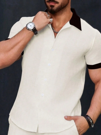 Manfinity Homme Men's Simple Casual Colorblock Short Sleeve Shirt - Image 12