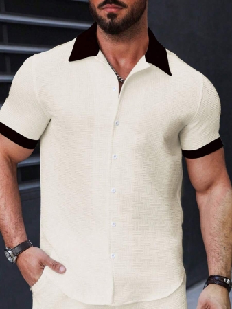 Manfinity Homme Men's Simple Casual Colorblock Short Sleeve Shirt - Image 13