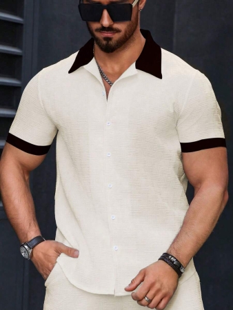 Manfinity Homme Men's Simple Casual Colorblock Short Sleeve Shirt - Image 14