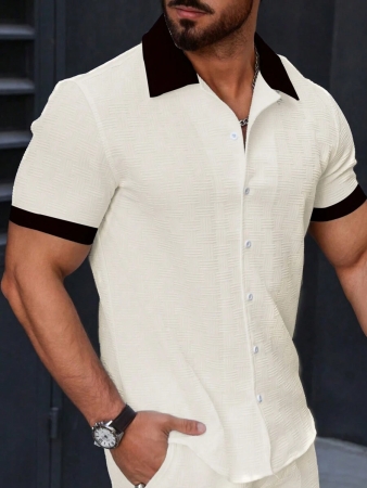 Manfinity Homme Men's Simple Casual Colorblock Short Sleeve Shirt - Image 15