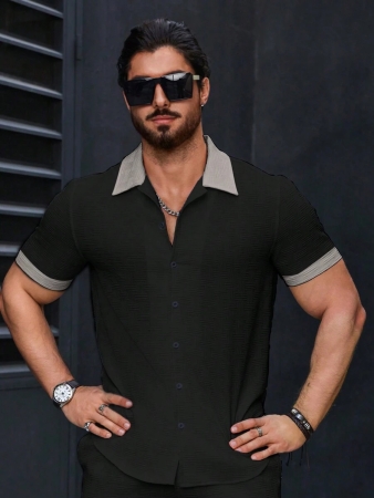 Manfinity Homme Men's Simple Casual Colorblock Short Sleeve Shirt - Image 20