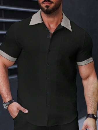 Manfinity Homme Men's Simple Casual Colorblock Short Sleeve Shirt - Image 22