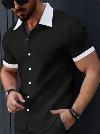 Manfinity Homme Men's Simple Casual Colorblock Short Sleeve Shirt - Image 23