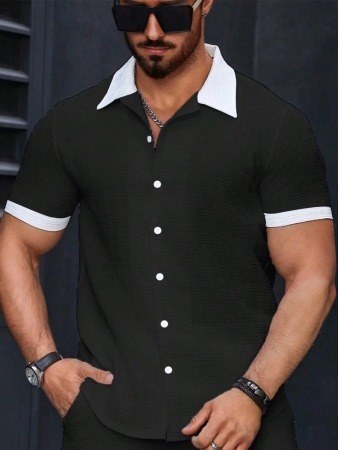 Manfinity Homme Men's Simple Casual Colorblock Short Sleeve Shirt - Image 25
